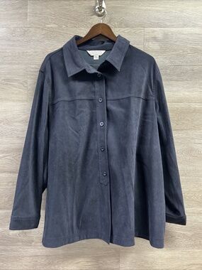 Casual Corner Annex Essentials 3X Women's Navy Velvet Long Sleeve 3/4 Button Top